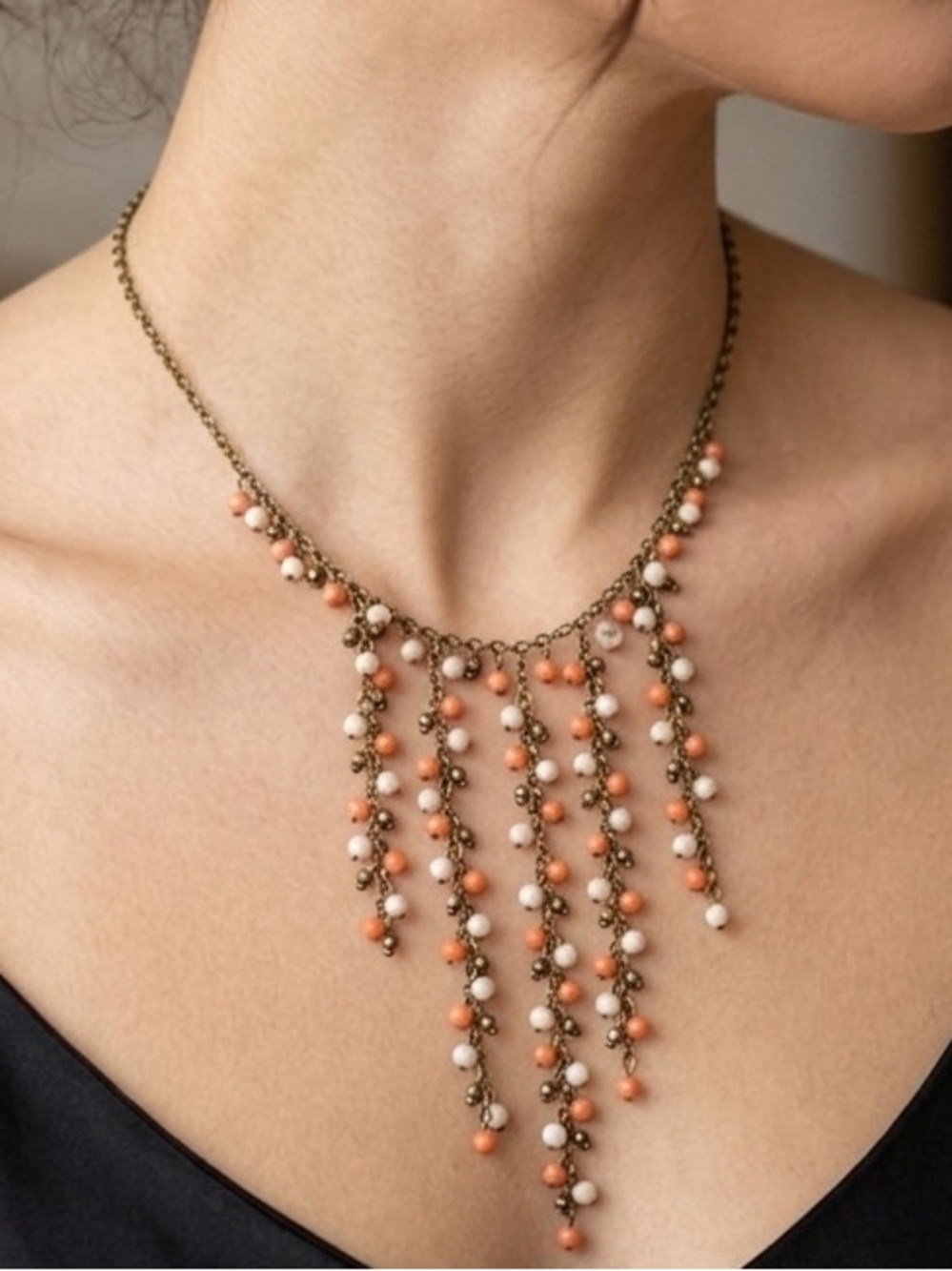 Boho Beaded Waterfall Drip Necklace